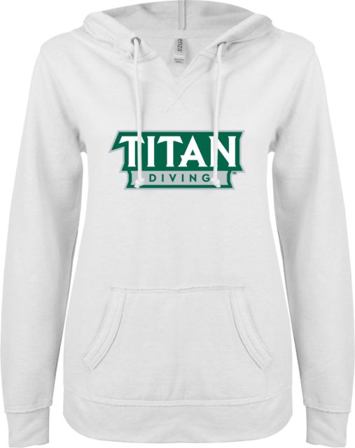 Illinois Wesleyan ENZA Ladies V Notch Raw Edge Fleece Hoodie Diving - ONLINE ONLY